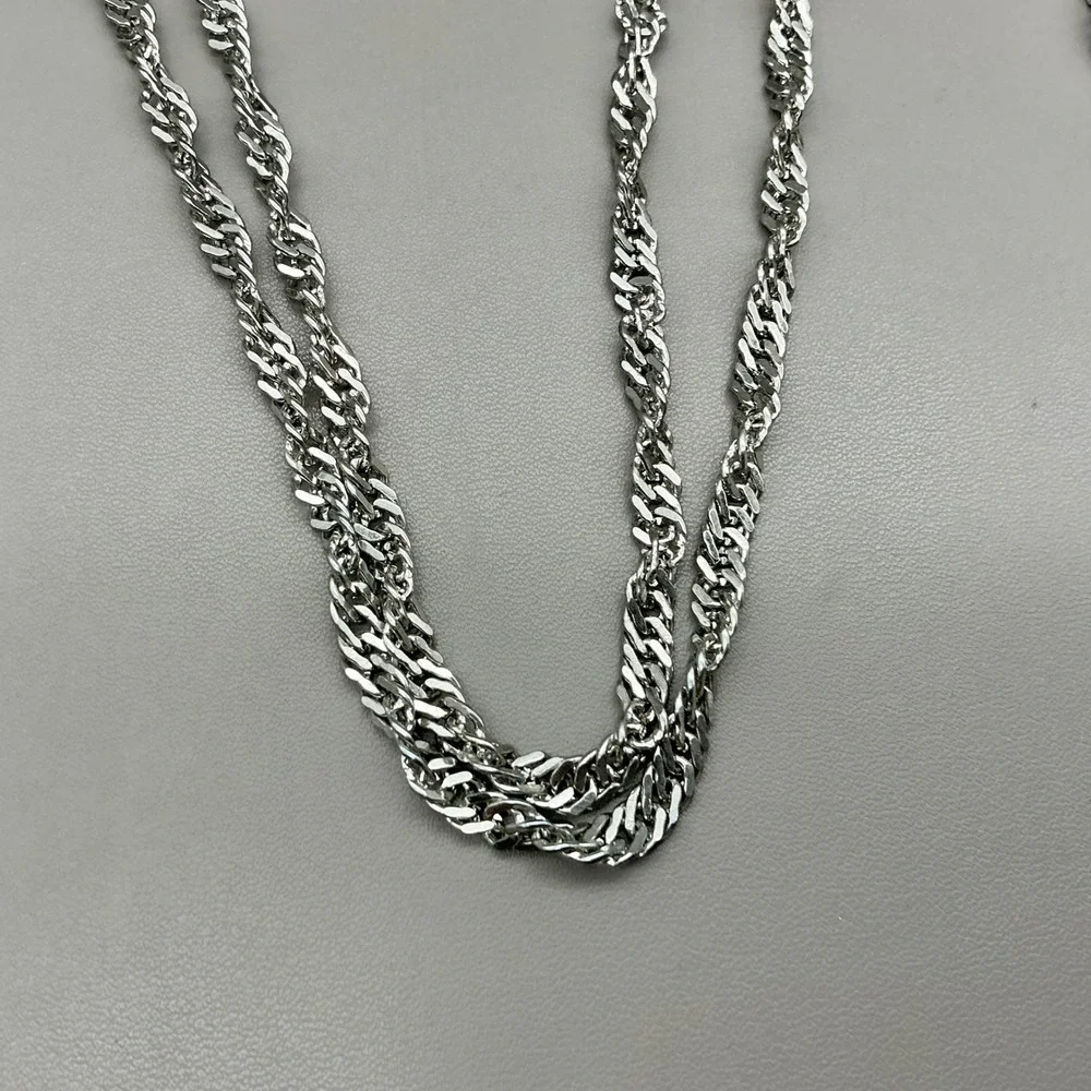 Necklace Silver Tone Twisted Rope Chain Long Layering Statement 40 Inch Classic